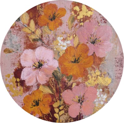 WC mat rond 70x70 cm - Antislip - Schilderij - Bloemen - Rustiek - Roze - Toiletmat - Vloermat - Douchemat - Toilet tapijt - Toiletmatten