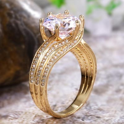 Prachtige Solitaire 12mm Cubic Zirconia Bruiloft Verlovingsringen Goudkleur Verlovingsfeest Briljant Dames Mode Sieraden 6 beige