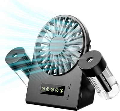 Solvix tafel ventilator geluidloos - Tafelfan - Zwart - Met 2 Sprayflessen - 4 Verstelbare Windsnelheden - Voor Thuis en Kantoor