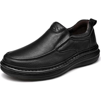 Heren Schoenen Lente en Herfst Nieuw Toplaag Leer Dikke Zool Handgemaakte Luie Schoenen Heren Zakelijk Casual Leren Schoenen 44 black