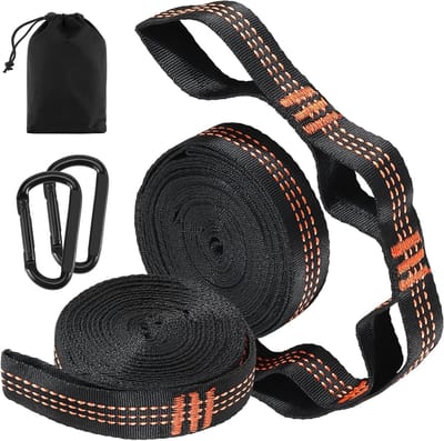 2 stuks hangmatbevestigingen, hangmatophangriemen met 2 zwarte haakkarabijnhaken, voor hangstoelen, kamperen, outdoor, wandelen, schommels, hangmataccessoires