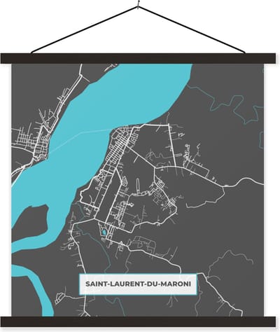 Posterhanger incl. Poster 60x60 cm - Schoolplaat - Saint-Laurent-du-Maroni - Stadskaart - Kaart - Plattegrond - Frankrijk - Textielposter - Zwarte latten - Stadskaart