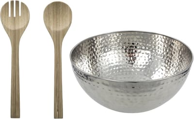 Luminarc Slakom/Serveerschaal en bamboe slacouvert - Glas - D28 cm