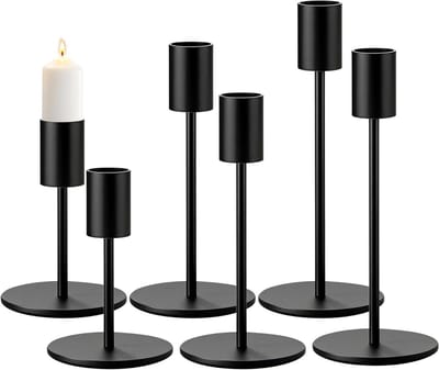 Kaarsenstandaard Set - Kaarsenhouders Kandelaars - Tafeldecoratie Creëren - Antislip Velvet Bodem - 6 stuks 8-16 cm - Zwart