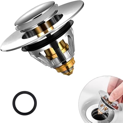 GELLDG Universele veerbelaste gootsteenstop - afvoerfilter - afvoeraccessoires - gootsteenstop - afvoerstop geschikt voor op het aanrecht - badstop met antiverstoppingsfilter - afvoerklep van messing - 34-38 mm