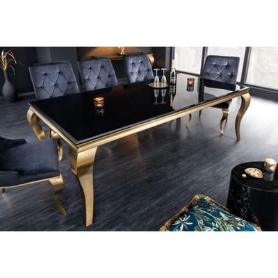 Barok eettafel goud met zwart glas 180 cm