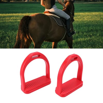 1 Paire d'Étriers Haute Résistance en Plastique Technique Léger avec Coussinet en Caoutchouc Antidérapant Outil d'Équitation Accessoires Rouge