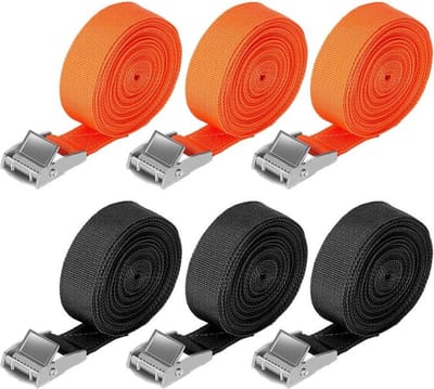 Spanbanden - Set van 6 Duurzame Sjorbanden met Sterke Zinklegering Gespen - Lengte 4m, Breedte 2,5cm - Hoog Draagvermogen van 250 kg - Veilig Vastzetten van Ladingen voor Diverse Toepassingen