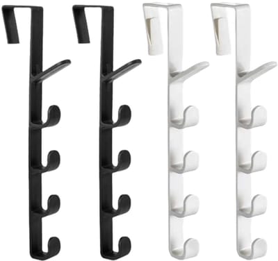 Dailygoods- Deurkapstokken 4 stuks - Robuuste Haken - Zelfklevend - Verticaal Ontwerp - Zwart/Wit - Hoogwaardig ABS-Materiaal - Wandhaken