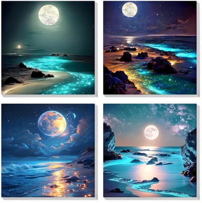 Dailygoods- Verf op Nummer - 4-pack voor Beginners - Acrylverf op Canvas - Doe-het-zelf Schilderij - Inclusief Penselen - Voorbedrukt Textuur Canvas - Schilderkit