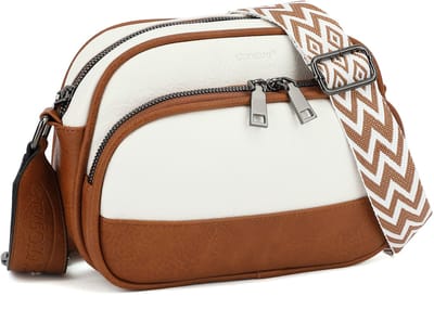 TAN.TOMI Schoudertas Dames – Crossbodytas – Kleine Lichtgewicht Handtas – Casual Schoudertasje – Praktisch & Stijlvol – Dames Tas voor Dagelijks Gebruik - Wit/Bruin