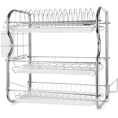 Égouttoir à vaisselle multifonctionnel à 3 niveaux, fournitures de cuisine, égouttoir de rangement avec white
