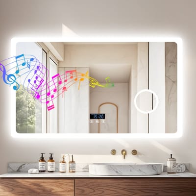 LUVODI badkamerspiegel met licht - 1200x700mm LED wandspiegel - met Bluetooth luidspreker - dimbare 3-kleuren verlichting - verwarmende demister - 3X vergrootglas - slim scherm - geheugenfunctie