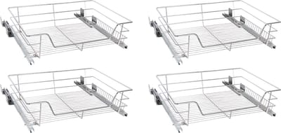 Eleganca draadmand met Ondergeleider en Soft Closing - Keukenkast schuiflade - B41.5 cm, H14 cm & D44.5 cm - Uitschuifbaar keukenrek - Geschikt voor kastjes met frontbreedte van 50 cm - Inbouwlade - Maximale draagkracht 20 kg- RVS - Zilver - 4 Stuks