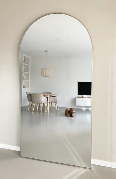 Nordic Style® Boogspiegel 215x110cm - Greige - Scandinavische Spiegels - Halfrond - Pas spiegel - Staande spiegel - Kleedkamer spiegel - Pas - Boog - Half Rond Ronde - Woonkamer - Wand - Muurspiegel - Muur