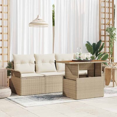 vidaXL - Tuinbank - Set - met - kussen - 5 - pcs - Beige - en - Crème - poly - rattan
