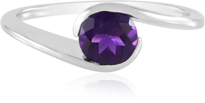 Cavill - Zilveren ring - 925 Sterling Zilver Geplatineerd - Zambia Amethist 0,69 ct Briljantgeslepen - Modern Elegant Bezel Zetting 6 mm