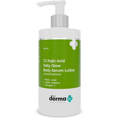 The Derma Co 1% Kojic Acid Dagelijkse Glow Body Serum Lotion | Voor een Stralende Huid | Vermindert Donkere Vlekken, Pigmentatie & Vlekjes | 250 ml white