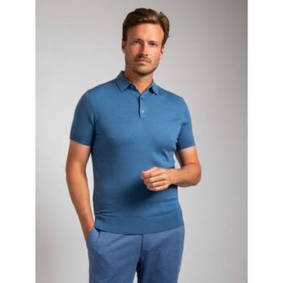 Suitable Polo Rishi Merinowol Blauw - Maat S - Heren - Polo shirt Heren met Korte mouw