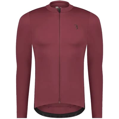 BBB Cycling Essence LS - Fietsshirt Heren Lange Mouwen - 10-15 °C - Ademend MTB en Wielrenshirt met 3 Achterzakken - Donker Rood