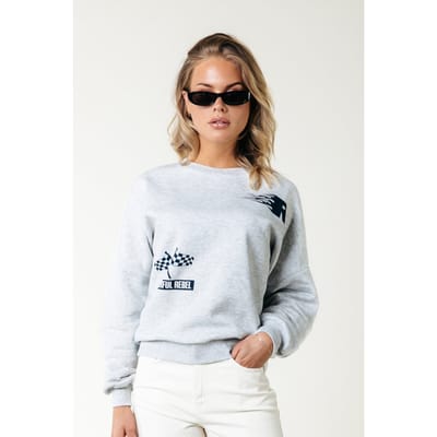Colourful Rebel Racer Logo Dropped Shoulder Sweat Light Grey Size: XS | Long-Sleeved Tops Outlet | Dames | Grijs