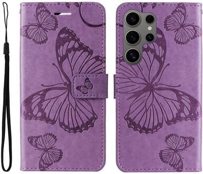 Coverup Hoesje - Geschikt voor Samsung Galaxy S25 Ultra Hoesje - Coverup Vlinders Book Case - Lila