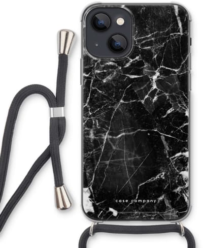 Case Company® - Hoesje met koord geschikt voor iPhone 13 mini hoesje met Koord - Zwart Marmer - Telefoonhoesje met Zwart Koord - Bescherming aan alle Kanten en Over de Schermrand