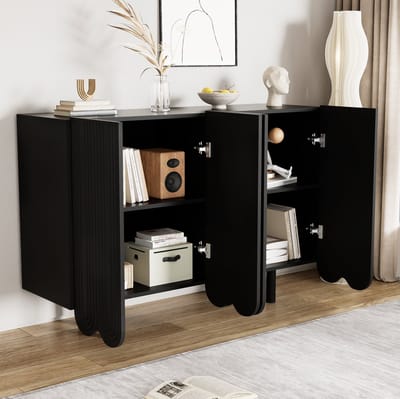 DESMIU Dressoir - Moderne Opbergkast Met Druppelvormige Deuren - 4 Deuren Voor Woonkamer En Interieur - MDF - 120x37,5x80,8 Cm - Zwart