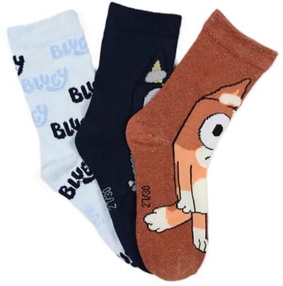 Bluey Sokken Kinderen – 3 Paar – Bluey & Bingo – Maten 23-26 – Katoenmix – Officiële licentie – Bruin/Blauw