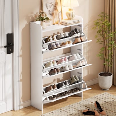 Schoenenkast - 70 x 25 x 120 cm - Schoenenkast met 6 Vakken - Opbergkast - MDF - Wit