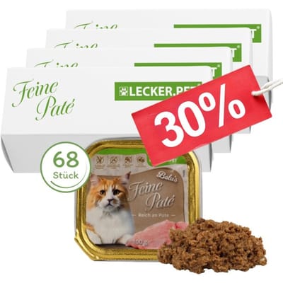68 x 100 g Lecker.Pet® Balu's Feine Paté Reich an Pute kattenvoer natvoer compleet voer