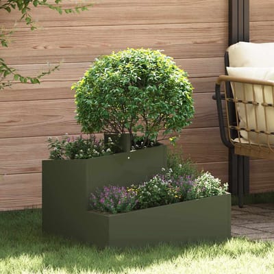 vidaXL - Plantenbak - Olijfgroen - 60 - x - 60 - x - 50 - cm - Koudgewalst - staal