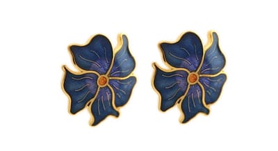 Behave - Oorstekers dames - bloemmotief - blauw - 2 cm