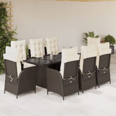 vidaXL - 9-delige - Tuinset - met - kussens - poly - rattan - bruin