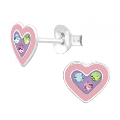 WeLoveSilver - zilveren oorstekers - hartvorm - pastel - kristallen