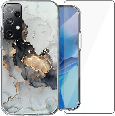 Hoesje geschikt voor Samsung Galaxy A13 4G - Siliconen Shock Proof Case Back Cover Hoes Marmer Goud + Screenprotector Gehard Glas Screen Protector