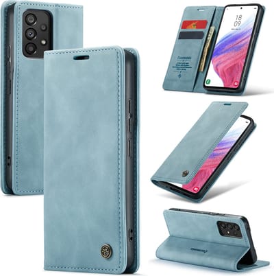 Casemania Hoesje Geschikt voor Samsung Galaxy A71 Aqua Blue - Dunne Portemonnee Book Case - Slim Wallet Case met Pasjeshouder