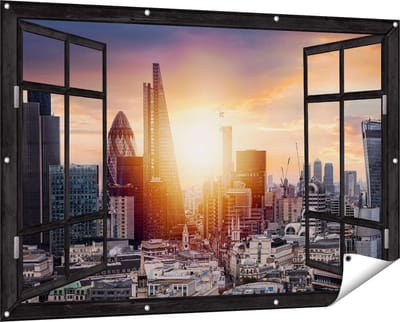 Gards Tuinposter Doorkijk Londen Stad bij Zonsopgang - 150x100 cm - Tuindoek - Tuindecoratie - Wanddecoratie buiten - Tuinschilderij