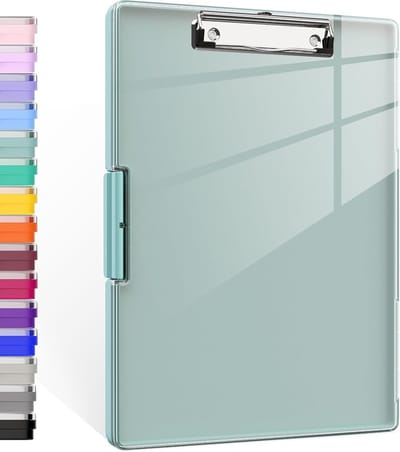 Clipboard met Opbergruimte, 8.5 x 11 Clipboards met 2 Opbergdozen en A4 Papiermap, Transparant Drooguitwisbaar Bovenpaneel, Stevig Kunststof voor Verpleegkundigen en Docenten
