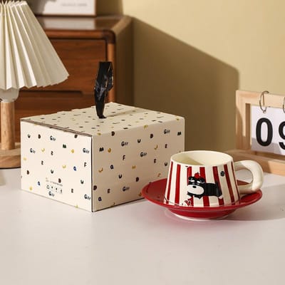 Schnauzer Keramische Koffiekop Schotel Hoge waarde Vakantie Souvenir Set Cartoon Puppy Kop Waterbeker Evenement Geschenk 250ml