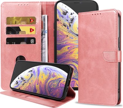 Geschikt voor iPhone Xs Max Telefoonhoesje Kunstleer met Magnetisch lipje en Pasjeshouder Book Case met Klepje - Roze - Smartphonica geschikt voor iPhone Xs Max