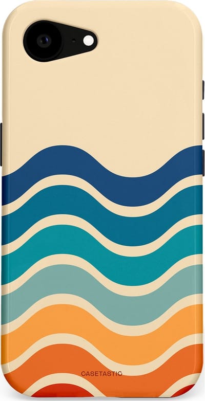 Casetastic hoesje geschikt voor Apple iPhone 16e / Apple iPhone 17e - MagSafe - Dubbellaagse bescherming - Nostalgische golven - Fashion Case - Zand Petrol Rood Oranje