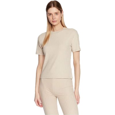 Calvin Klein Rib Short Sleeve Tee Tops & T-shirts Dames - Shirt - Beige - Maat XS