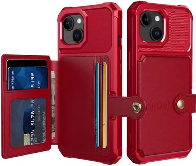 Portemonnee Hoesje Geschikt voor iPhone 15 - Back Cover met Pasjeshouder - Telefoonhoesje voor Pinpas - Kaarthouder op Achterkant - Case met Magneet voor Auto Houder Rood