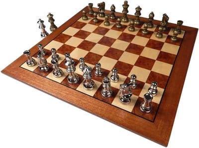 Schaken Bord Set - Strategie Spel - Intelligent Spel - Houten Inleg Werk - 15 Inch Bord - Natuurlijke Kleuren