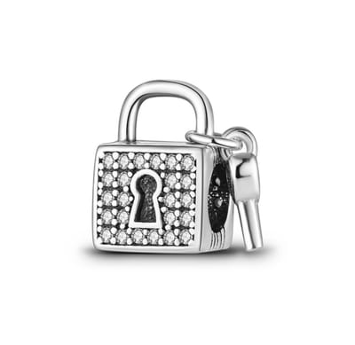 Fler® | Past op populaire bedel armbanden (standaard-3mm) | armbandbedel | Hangslot & sleutel bedel | Bedel Charm | 925 Sterling Zilver | Zirkonia transparant | Kerstcadeau | Sinterklaas cadeau | Valentijnsdag kado