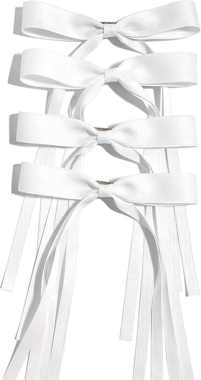 Set van 4 Witte Haarstrikken met Lange Staart - Luxe Haarspeldjes Accessoires voor Dames en Meisjes