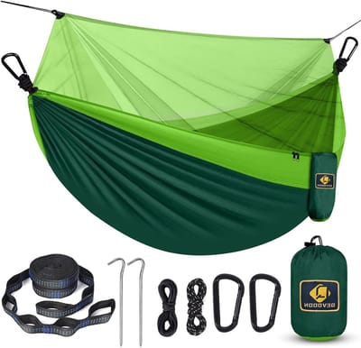 Camping hangmat - Reis hangmat - Buiten ontspannen - Met muggennet - 289 cm - Donkergroen