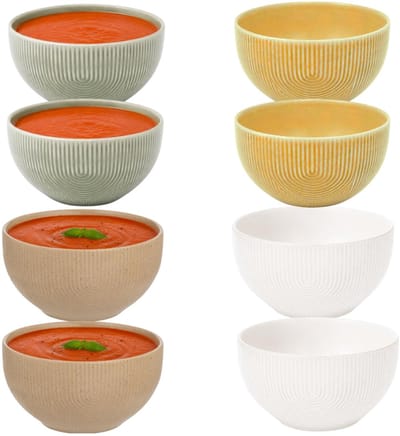 Secret de Gourmet Soepkommen Memphis - D14 cm - groen / geel / beige/ wit - 8x stuks - keramiek