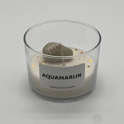 Kaars in glazen pot - edelsteen - Aquamarijn